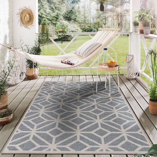World Rug Gallery Contemporary Geometric Indoor/Outdoor Area Rug 5' x 7' Blue 411BLUE5X7 - main